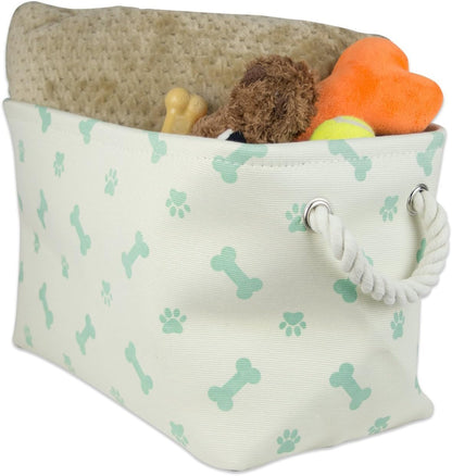 Bone Dry Pet Storage Collection Paw and Bone Print, Small Rectangle, 14x8x9", Mint