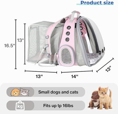 Lollimeow Cat Carrier Backpack, Bubble Dual Expandable Backpack Carrier, Pets and Small Dogs,Airline-Approved, Designed for Travel, Hiking, Walking & Outdoor Use (Dual Expandable-Pink)