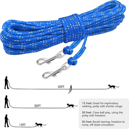 Rypet Reflective Cat Long Leash - 30 FT Escape Proof Walking Leads Yard Long Leash Durable Safe Personalized Extender Leash Traning Play Outdoor for Kitten, Puppy, Rabbit and Small Animals