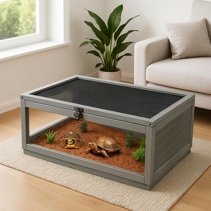Tortoise Habitat Indoor,Outdoor Reptile Enclosure,Wooden Tortoise House Outdoor,Tortoises Enclosure Indoor (Grey)