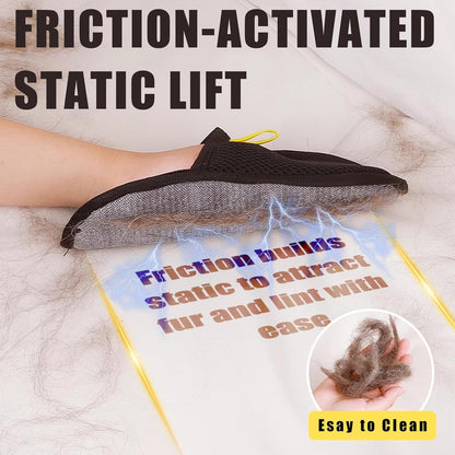 Pet Hair Removal Glove for Furniture, Carpet, Clothes and Car Seats, Electrostatic Cat & Dog Hair Removal Tool, Reusable Pet Hair Remover Glove with Silvervine Sticks (Black, 2 Gloves & 1 Stick)