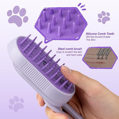 Steam Brush for Cat & Dog – 3-in-1 Spritz Pet Spray Hair Removal Comb for Grooming & Shedding Steam – Water Brush for Long