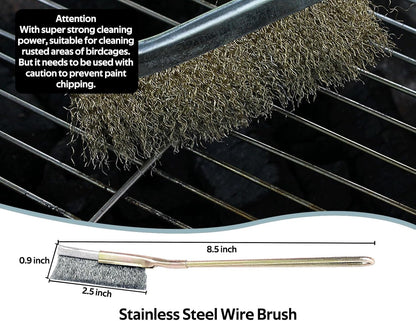 5Pcs Bird Cage Cleaner Kit, Stainless Steel Bird Poop Remover Brush & Scraper & Fork, Birdcage Cleaning Tools, Parakeet Bird Cage Accessories for Small Animal Cage Clean