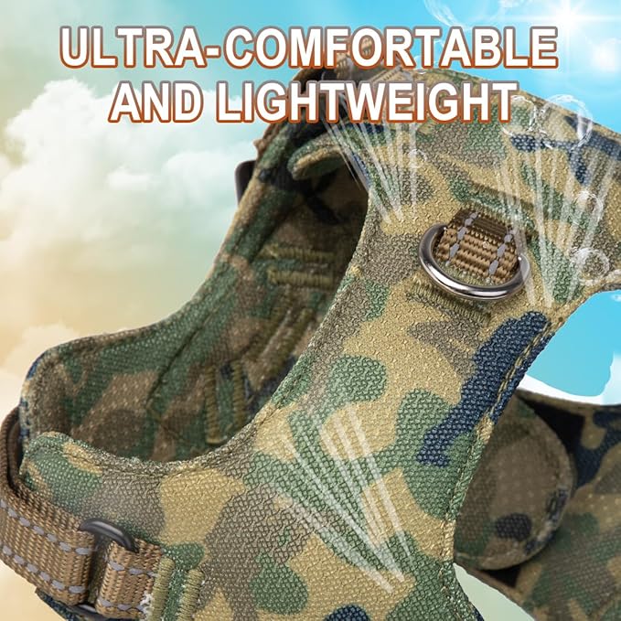 Dog Harness Step in Dog Vest Harness, Reflective Adjustable Puppy No Pull Harness Breathable Soft for Small and Medium Dogs Cats, Camo, XS