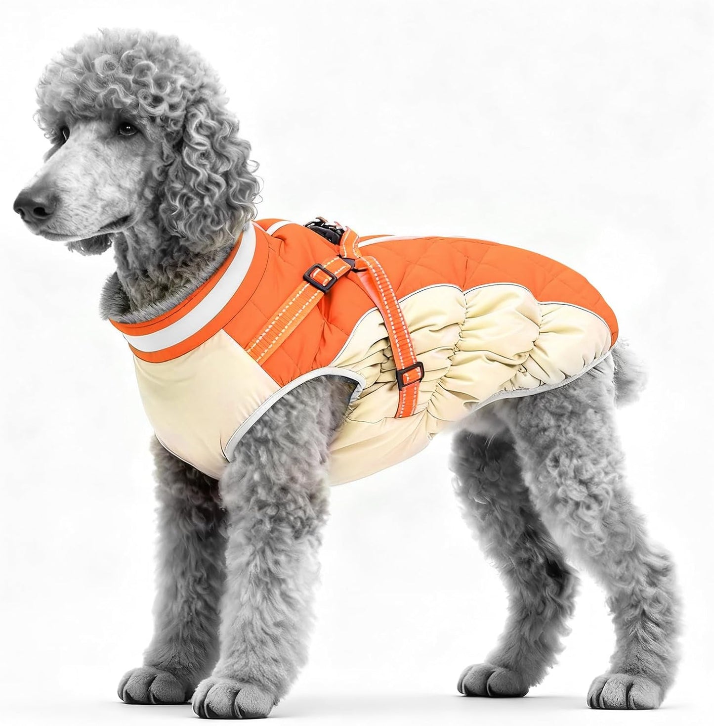 Dog Winter Coat with Harness, Dog Jacket, Pet Clothes with Zipper on Back, Waterproof Windproof Warm Vest, Reflective Cold Weather Coats, for Small Medium Large Dogs, Thick, Orange, M