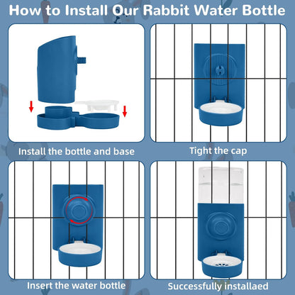 Rypet Hanging Rabbit Water Bottle Cage, 21oz Guinea Pig Water Bottle Dispenser, Automatic Small Pet Cage Water Feeder for Bunny Chinchilla Hamster Hedgehog Ferret Rat Gerbil Small Animal (Blue)