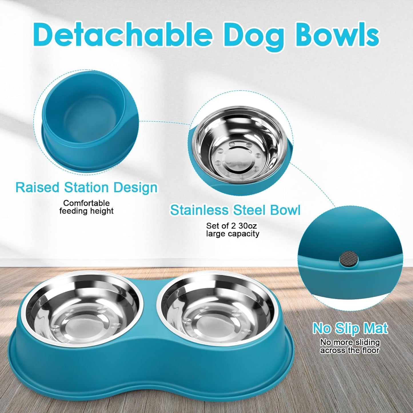 Dog Bowls Large Stainless Steel Dog Water and Food Bowls Set with No-Slip Base, Pet Feeder Bowls Raised Edges for No Spill, Dog Cat Dish for Small, Medium, and Large Pets