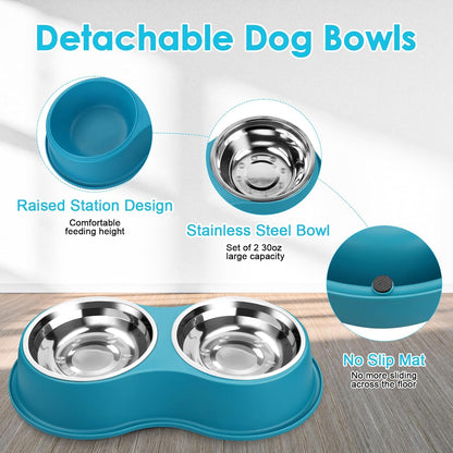 Dog Bowls Large Stainless Steel Dog Water and Food Bowls Set with No-Slip Base, Pet Feeder Bowls Raised Edges for No Spill, Dog Cat Dish for Small, Medium, and Large Pets
