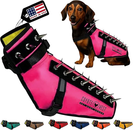 CoyoteVest Dog Harness Protection Vest, Reflective Dog Accessories with Spikes to Shield Your Pet from Raptor and Animal Attacks, Proudly Made in America (X-Small, Pink)