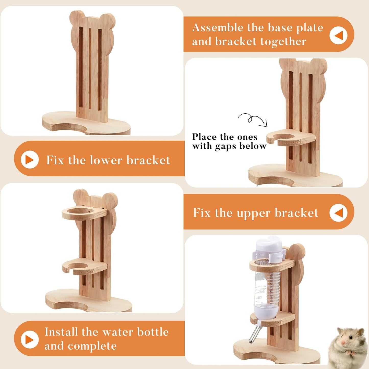 2 Pcs 9 Inch Transparent Adjustable Silent Hamster Exercise Wheels and Hamster Water Bottle Set Guinea Pig Running Wheels with Stand Water Dispenser Stand Holder for Guinea Small Animal