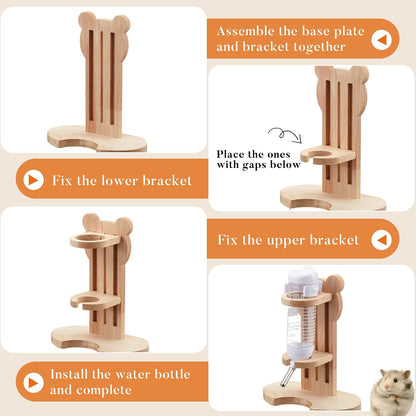 2 Pcs 9 Inch Transparent Adjustable Silent Hamster Exercise Wheels and Hamster Water Bottle Set Guinea Pig Running Wheels with Stand Water Dispenser Stand Holder for Guinea Small Animal