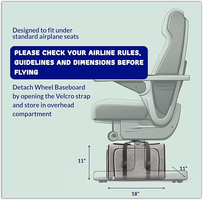 Katziela Rolling Rover Airline Compliant Expandable Premium Pet Carrier 6-Wheeled Baseboard Telescopic Handle Two-Sided Expandable Rolling Carrier Designed (Gray- White Piping)