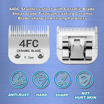 TRAH 10# Blade Dog Grooming Clipper Replacement Blades Compatible with Andis Dog Clippers,Most A5, KM Series Clippers,Detachable Ceramic Blade,Size-10#, 1/16-Inch Cut Length (1.5mm) Silver