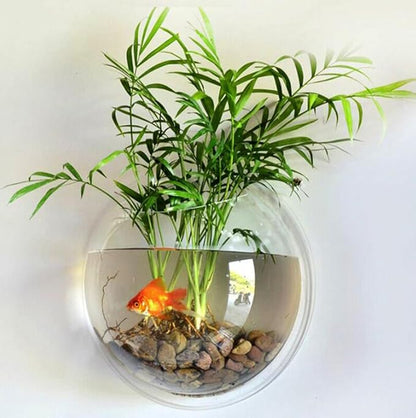 Hanging Wall Mounted 1 Gallon Fish Tank Bowl Aquarium Wall Decor Plant Fish Bubble - Clear (Large)