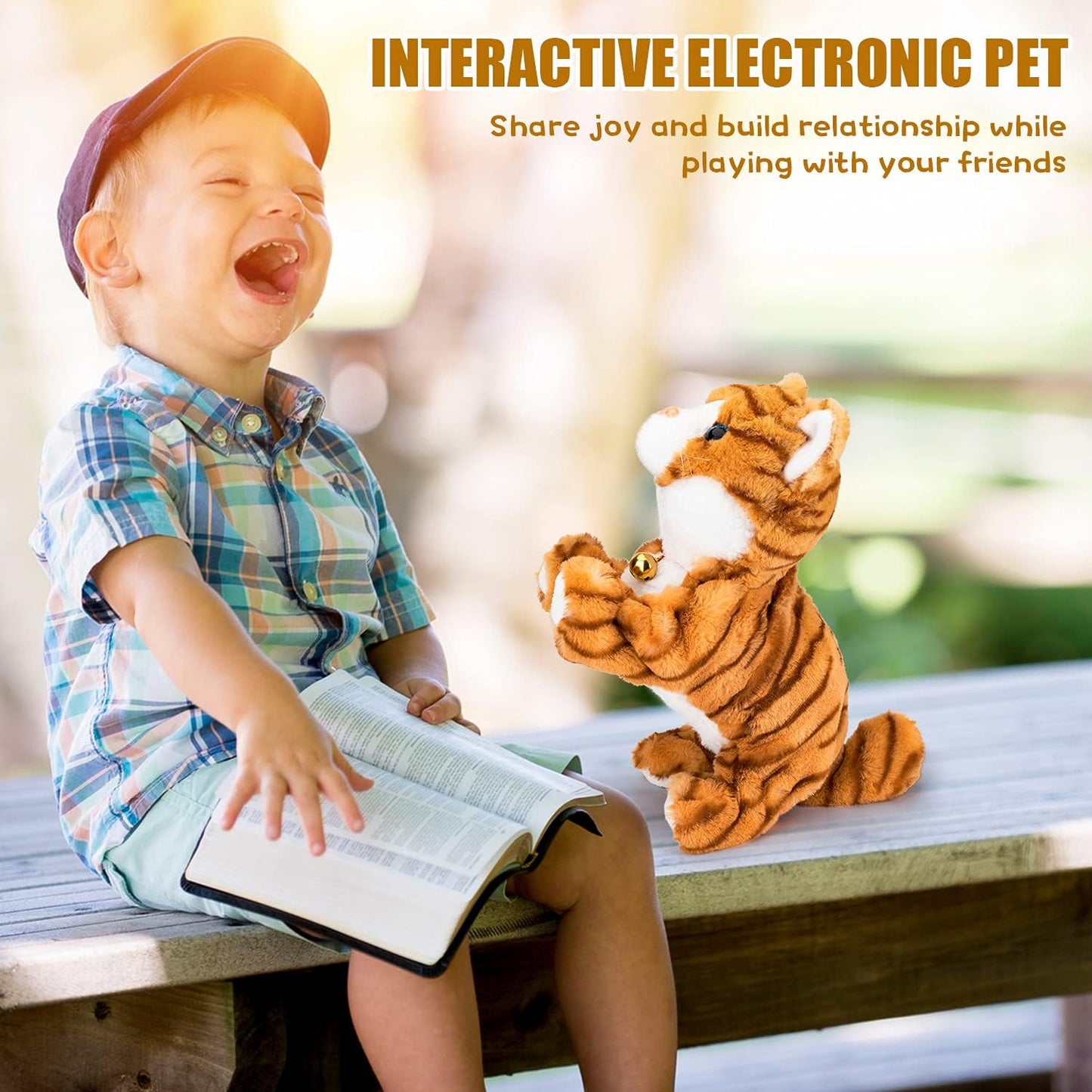 Smalody Interactive Electronic Plush Toy - Upgrade with LED Light Eyes Animated Sound Control Electronic Pet, Robot Cat Kitten Toys Gifts for Boys & Girls Kids Birthday Christmas (Yellow)