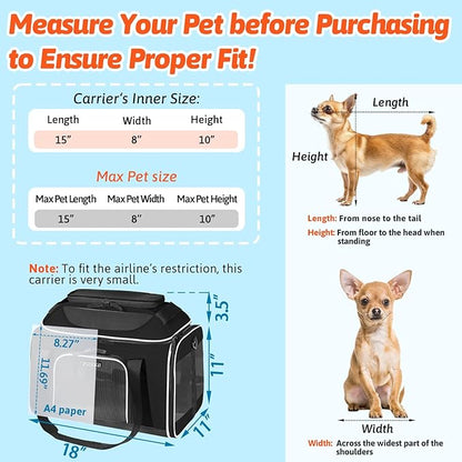 Petskd Top-Expandable Pet Carrier with Wheels 18x11x11 Inches Delta American United Airline Approved, Soft-Sided Carrier for Small Cats Dogs with Locking Safety Zippers and Anti-Scratch Mesh(Black)