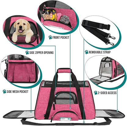 PetAmi Airline Approved Pet Carrier for Cat, Soft Sided Dog Carrier for Small Dog, Cat Travel Supplies Accessories Indoor Cat, Ventilated Pet Carrying Bag Medium Large Kitten Puppy, Large Heather Pink