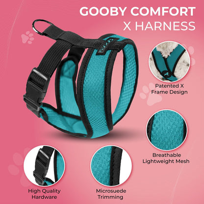 Gooby Comfort X Head in Harness - Turquoise, X-Large - No Pull Small Dog Harness, Patented Choke-Free X Frame - On The Go Dog Harness for Medium Dogs No Pull, Small Dogs for Indoor and Outdoor Use