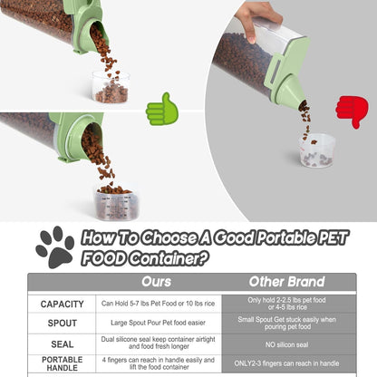 3+5LBS 2Pack Cat Dog Food Storage Container Upgraded Large Nozzle BPA-free, Plastic Pet Food Containers, With 4 Sealed Clasps/1 Measuring Cup/Handle Easy Clean and Carry (Green)