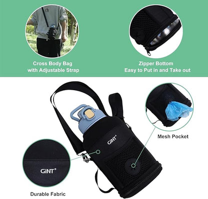 GiNT 37oz Insulated Stainless Steel Dog & Human Water Bottle, All-in-1 Travel Dispenser with Detachable Bowls & Carrying Case, Leak-Proof Pet Canteen for Walking, Hiking, Camping, Car (Blue)