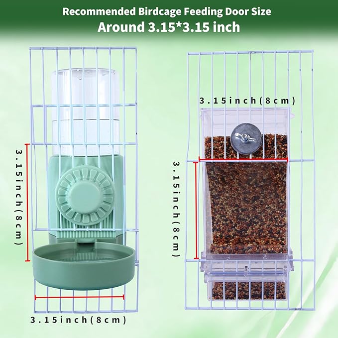 No Mess Bird Feeder Water Dispenser for Cage, Parakeet Cage Accessories, Automatic Bird Water Feeder for Parrots Cockatiel Budgies Finches (Feeding Doors Over 3.15 * 3.15 Inch)