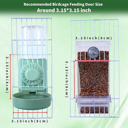 No Mess Bird Feeder Water Dispenser for Cage, Parakeet Cage Accessories, Automatic Bird Water Feeder for Parrots Cockatiel Budgies Finches (Feeding Doors Over 3.15 * 3.15 Inch)