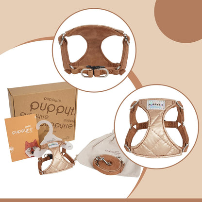 Puppytie No Pull Small Dog Harness with Multifunction Dog Leash,Lightweight Soft Adjustable No Choke Escape Proof Pet Harness Vest Pet Harness Vest,Glossy Oat Brown,S