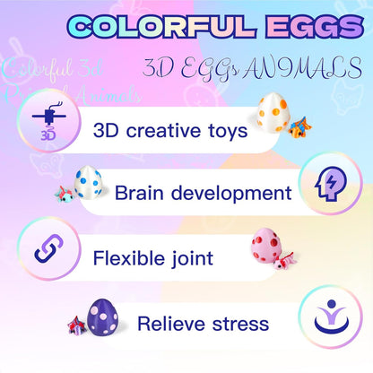 3D Printed Dragon Egg with Dragon Inside,Glowing at Night Dragon Egg Animal Figurines,3D Printed Animals Fidget Toys,Mysterious Gifts Teen Carnival Prizes（1PC） (6pc Set Egg)