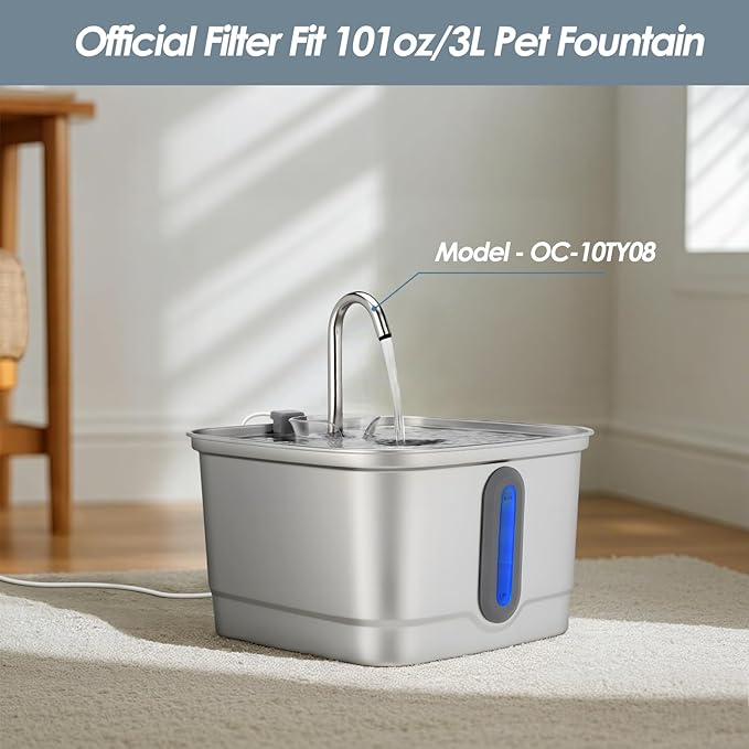 Official 8 Packs Cat Water Fountain Replacement Filters & Pre-Filter Sponges for 101oz/3L Stainless Steel Cat Water Fountain