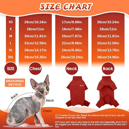 ROZKITCH Sphynx Cat Pajamas Christmas, Breathable Soft Cat Jumpers for Cats Only, Coat with Four Legs, Warm Sweater T-Shirt Pajamas Jumpsuit Vest Cornish Rex Devon Rex Peterbald Red XS