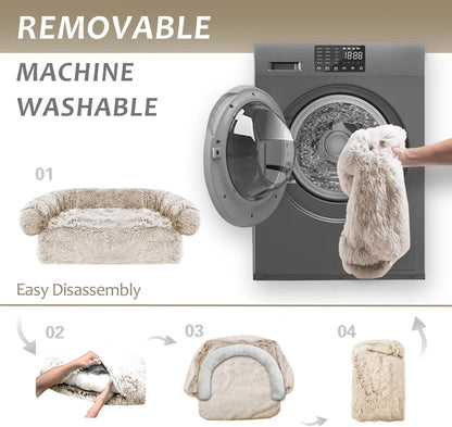 Calming Dogs/Cats Bed Mats, Dog Pad Washable Removable Couch Cover, Plush Long Fur Mat for Pets, Waterproof Lining, Perfect for Small, Medium and Large Dogs and Cats (Gradient Brown, 45"x37")