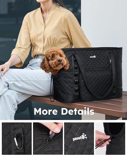 Pecute Dog Purse Carrier, Dog Carrier with Pockets for Small Dogs, Fits Dogs 7 lbs to 13 lbs, Cat and Puppies Tote Bag, Outing, Travel, Vet, XL,16.9" L x 7.9" W x 13.8" H, Black