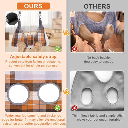 BEAUTYZOO Dog Grooming Hammock Harness for Nail Trimming - Adjustable Pet Restraint Sling for Small Medium Large Dogs/Cats - Secure Hanging Holder for Nail Clipping & Grooming (Orange Thanksgiving)