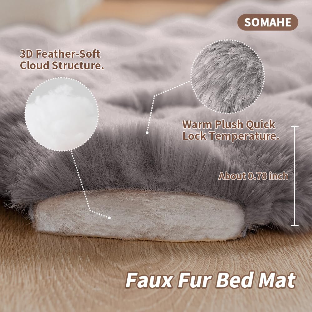 Cat Beds for Indoor Cats Plush Pad Mat with Non-Slip Bottom Faux Fur Soft Kitten Bed for Carriers/Floor/Couch Dog & Puppy Washable 23 x 15 Inch Medium Grey