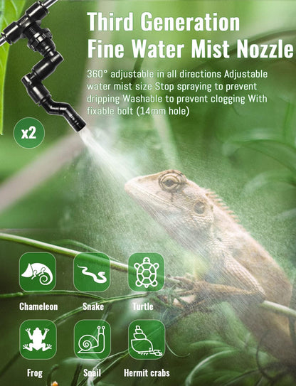 Reptile Mister Automatic, Quiet Reptile Misting System with Timer, Reptile Fogger Humidifiers with Fine Water Mist Nozzles, Terrarium Mister Humidifiers with Water Shortage Protection