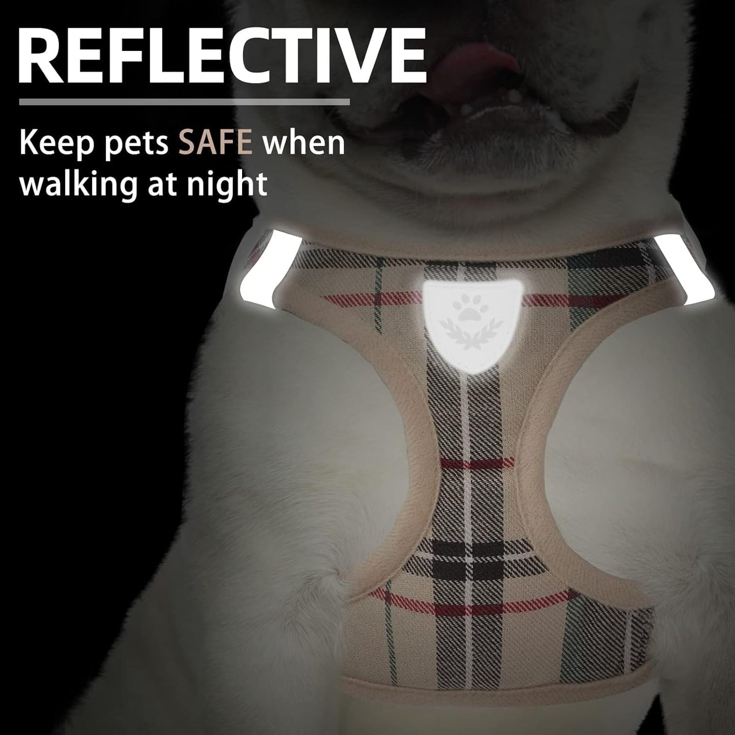 PUPTECK Adjustable Dog Harness Collar and Leash Set Step in No Pull Pet Harness for Small Medium Dogs Puppy and Cats Outdoor Walking Running, Soft Mesh Padded Reflective Vest Harnesses, Beige XS