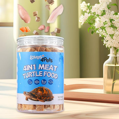 Turtle Food - 4 in 1 Natural Freeze-Dried Chicken, Duck, Salmon, Cod – Real Meat Snacks for Aquatic & Box Types, Cats & Dogs – Human-Grade Quality
