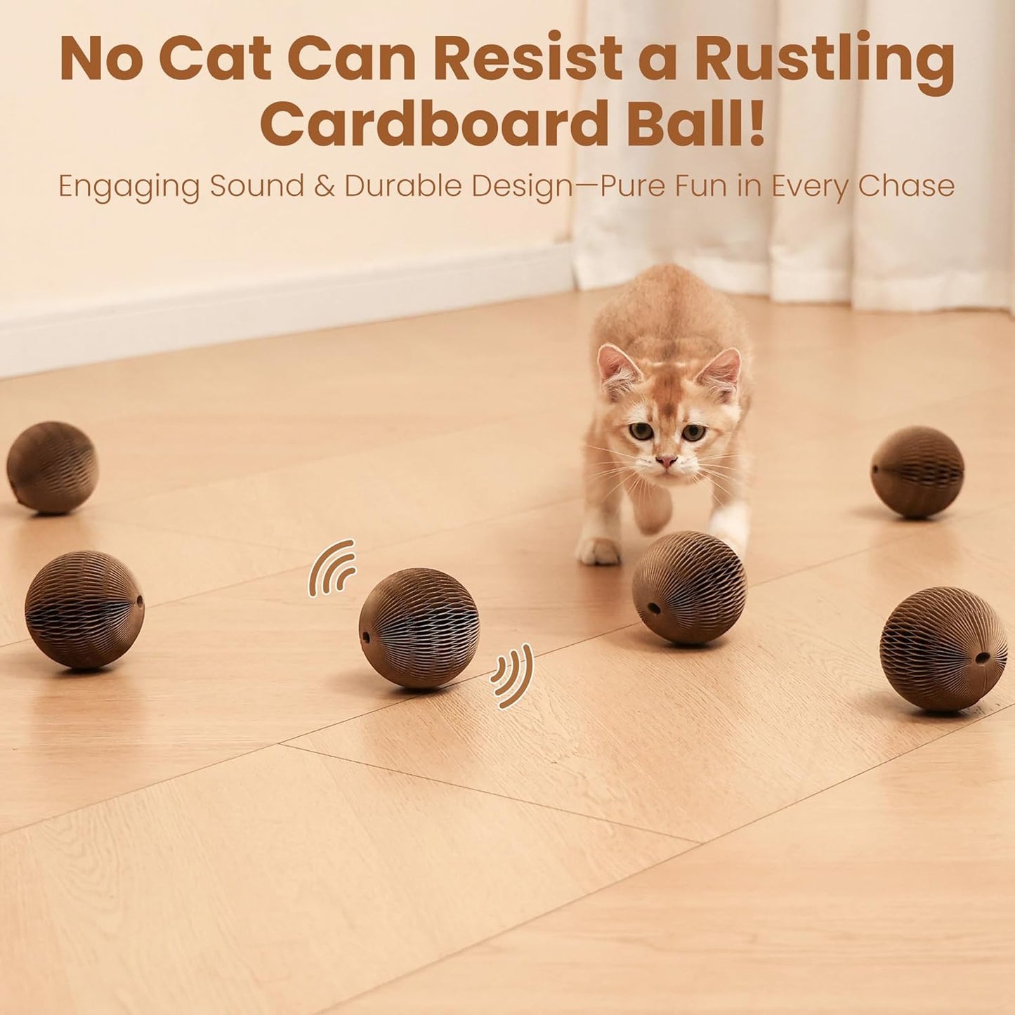 6-Pack Cardboard Cat Ball Toy with Bell – Interactive Cat Toy for Chasing, Batting, and Exercise – Durable & Irresistible Fun for Cats