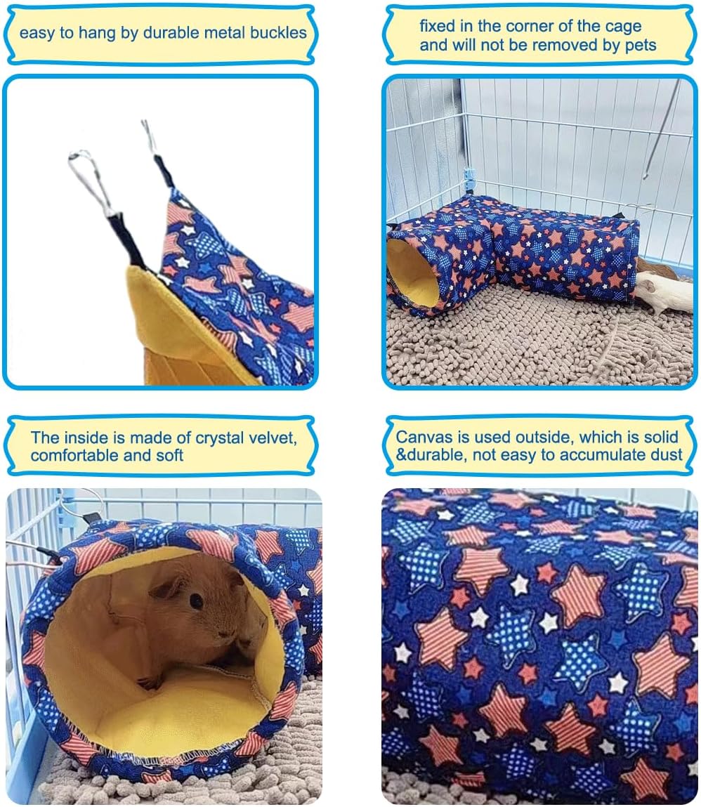 Guinea Pig Rat Tunnel Ferret Hammock, Small Animal Corner Tunnel & Tubes & Bed for Hedgehog Piggy Chinchilla Hideout Toys and Cage Accessories (3.Hammock&Tunnel)