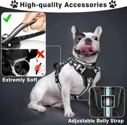 WINSEE Pet Harness Collar and Leash Set, All-in-one Reflective Dog Harness No Pull with Adjustable Buckles for Puppies, Small, Medium, Large, and Extra-Large Dogs (Large, Black)