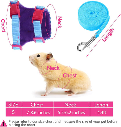 2 Pieces Hamster Harness and Leash Set for Walking, Small Guinea Pig Clothes with Bowknot Bell, No Pulling Comfort Padded Vest Striped for Guinea Pig Hamster Ferret, Small Animals (Blue, Pink,S)