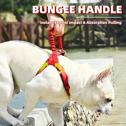 PUPTECK No Pull Dog Harness Medium Sized Dog, Adjustable Reflective Pet Vest Harness with Bungee Handle, Escape Proof No Choke Harness for Medium Dogs Walking Training, Red M