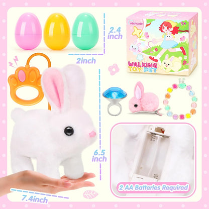 Hopping Plush Bunny Easter Interactive Toys for Kids,Can Wagging Tail and Twitching Nose with Remote Control Leash,Easter Eggs and Decorations,Easter Christmas Birthday Gift for Toddlers