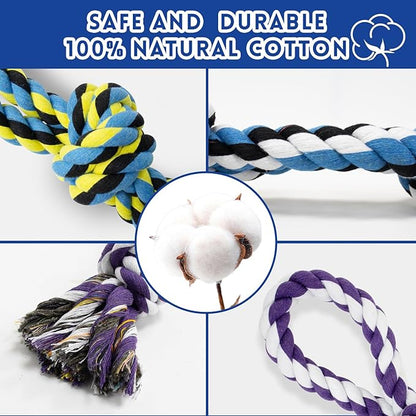 [3 Pack] Dog Rope Toys for Large and Medium Aggressive Chewers, Nearly Indestructible Rope Chew Toys, Heavy Duty 100% Cotton Tug of War Dog Toy for Boredom, Teeth Cleaning