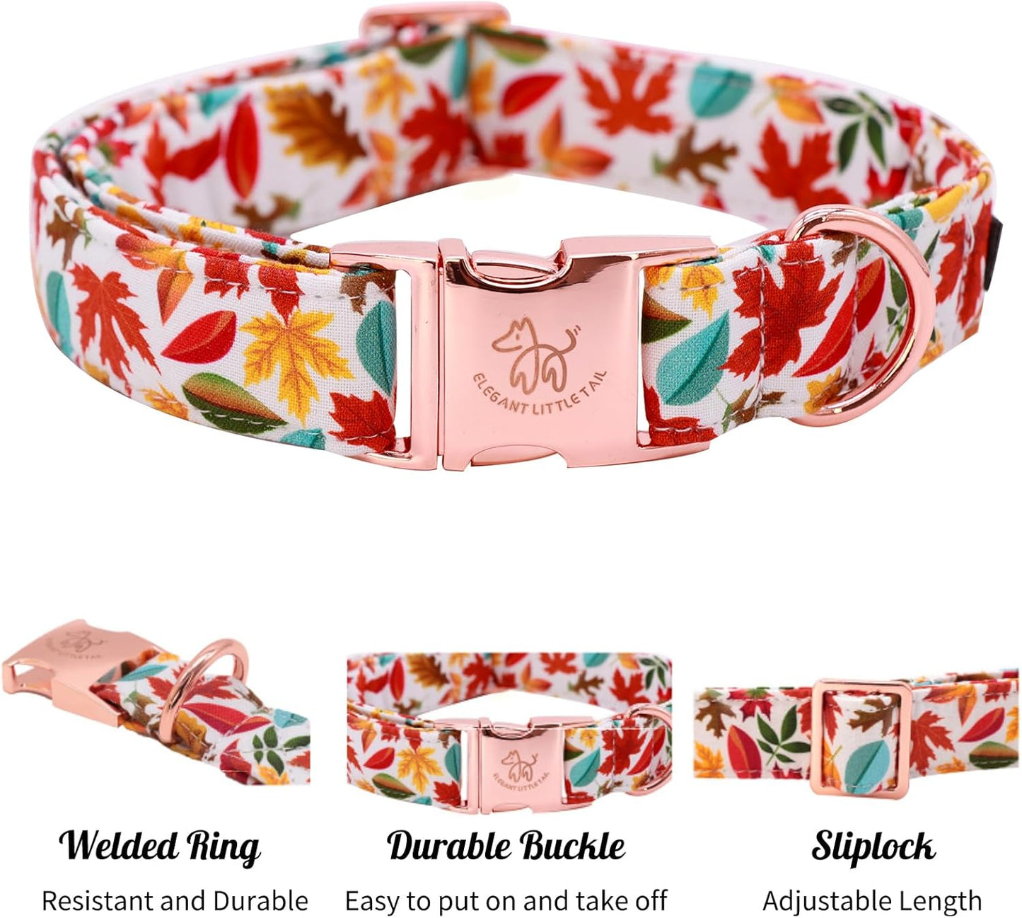 Elegant little tail Fall Dog Collar, Autumn Leaves Pet Collar Durable Dog Collars Male or Female Holiday Pet Gift Adjustable Dog Collar for Large Dogs