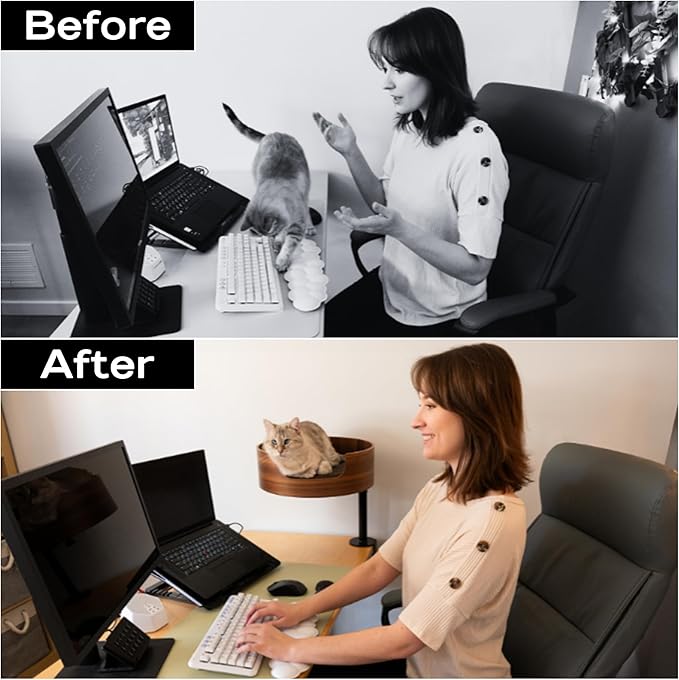 Desk Nest® Cat Desk Bed – Space-Saving, Elevated Bed for Cats – Keeps Desks Clear, 360° Adjustable, Supports 25 lbs – Secure, Stylish and Durable – Perfect for Home Office – Walnut Wood Finish