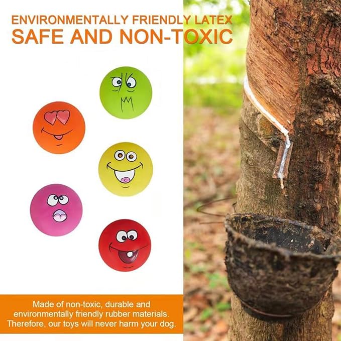 N-S Dog Toy,Squeaky Dog Toys Chewing Durable Teething Latex Rubber Soft Interactive Fetch Play Dog Balls with Funny Face for Puppy Small Medium Pet Dog (5PCS), 2.16x2.16x1.18 Inch