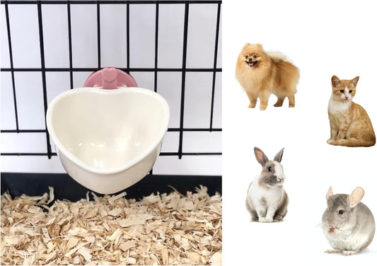 Choco Nose Patented Removable Heart Shaped Food Bowl for Dogs/Puppies/Rabbits/Cats/Guinea Pigs/Chinchillas/Birds -Water Dish for Small Pets or Animals - for Wire Cages or Crates 8 oz, Pink (C607)