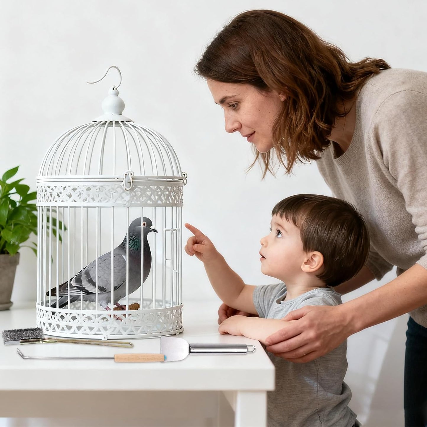 5pcs Bird Cage Cleaner Set, Stainless Steel Bird Cage Cleaning Brush Brushes Small Animal Dropping Remover & Scraper Tools for Parakeet Rabbit Hamster Guinea Pig Pet Lovers Accessories Products