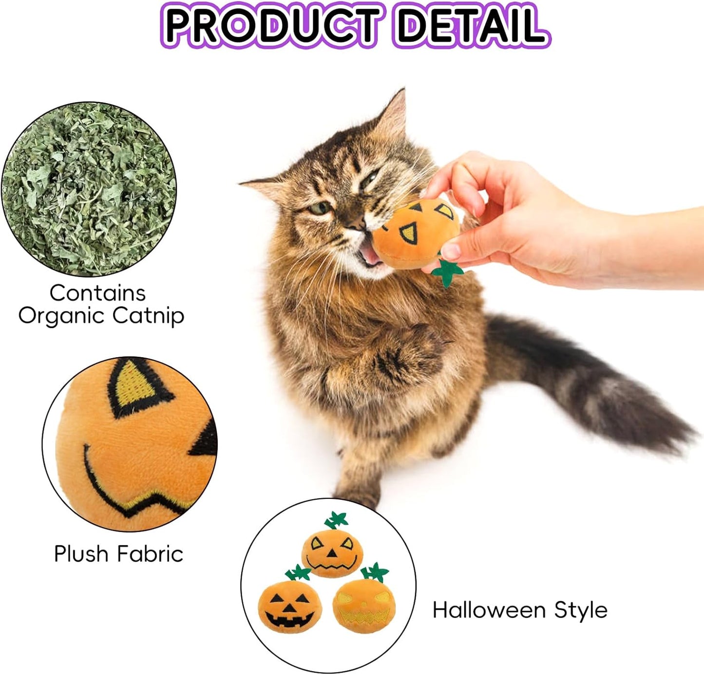 6pcs Halloween Pumpkin Catnip Toy，Hallowen Indoor Pumpkin Shaped Cat Toy Plush Interactive Chew Bite Toys for Cat Kitten Indoor Festive Holiday Cat Lover Gift